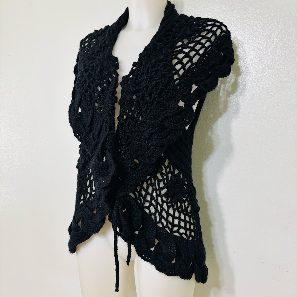 John Fashion Black Wool Blend Crochet Pixie Vest Size L Whimsical Goth